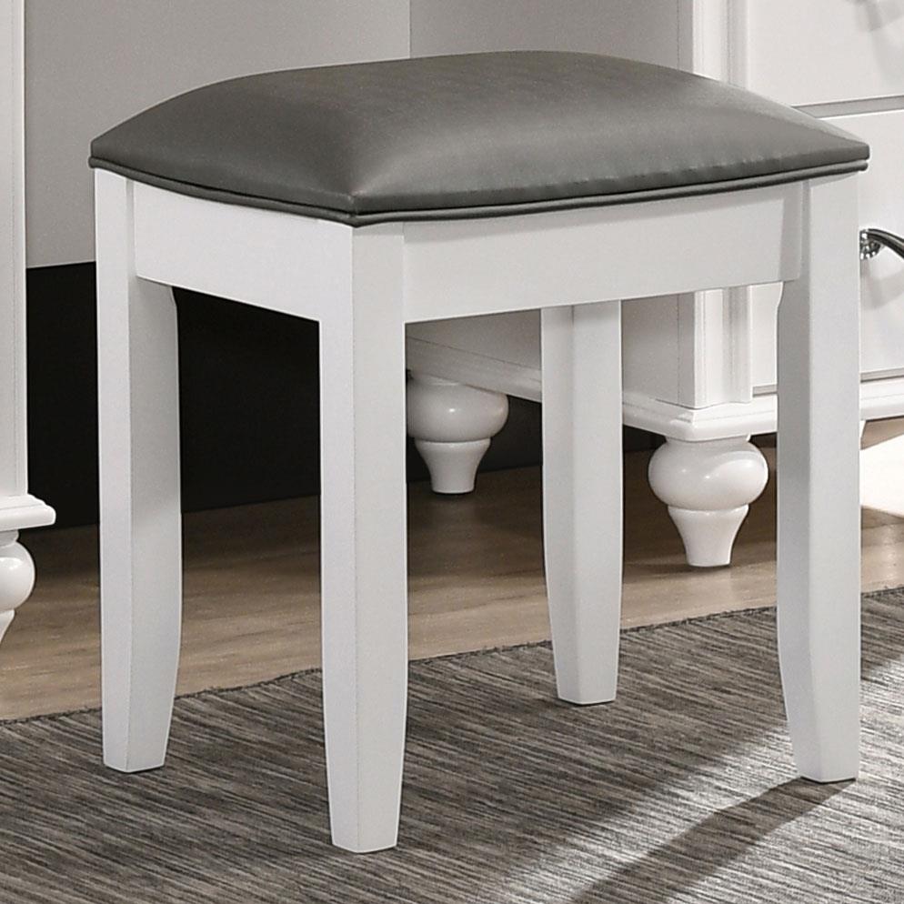 Barzini Metallic/White Upholstered Vanity Stool - 205897STL - Bien Home Furniture &amp; Electronics