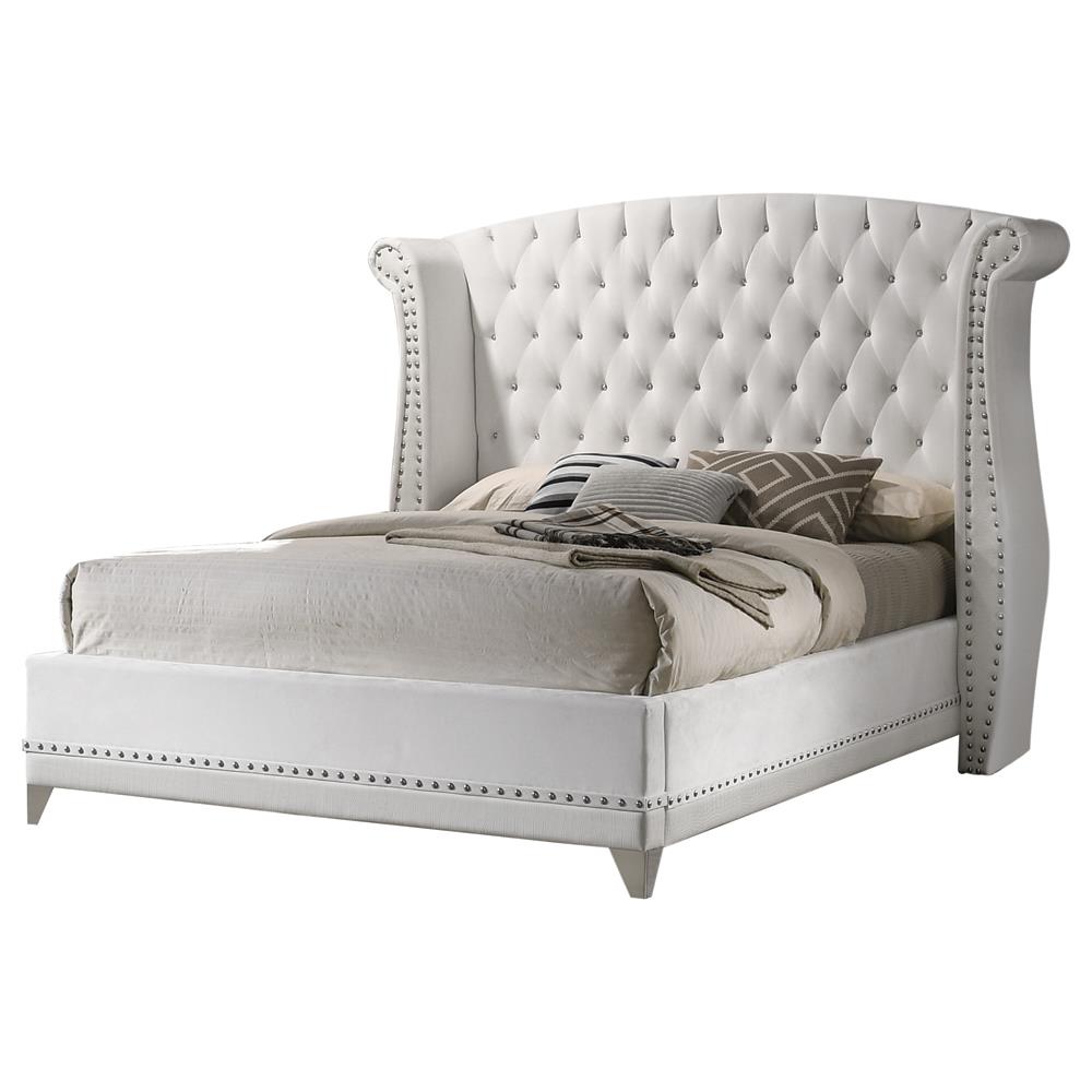 Barzini Queen Wingback Tufted Bed White - 300843Q - Bien Home Furniture &amp; Electronics