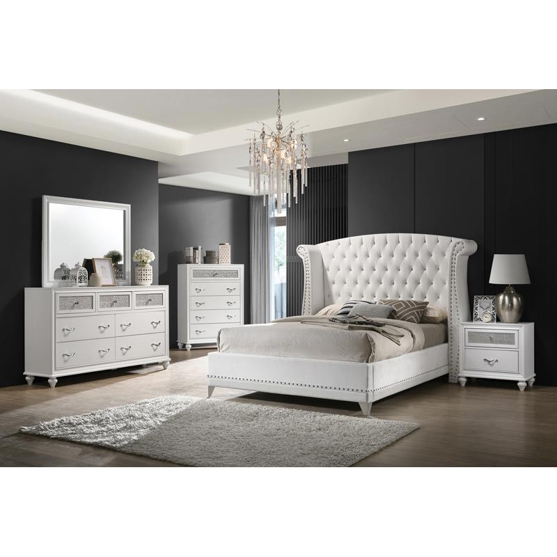 Barzini Upholstered Tufted Bedroom Set White - 300843KE-S5 - Bien Home Furniture &amp; Electronics