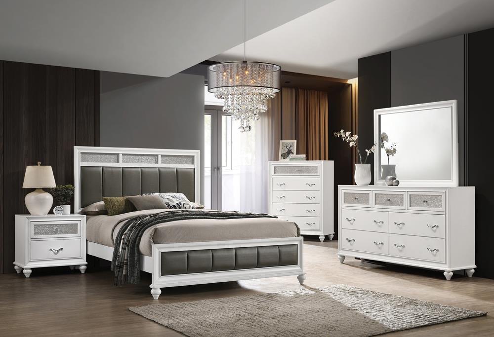 Barzini White Upholstered Panel Bedroom Set - SET | 205891Q | 205892 | 205895 - Bien Home Furniture &amp; Electronics