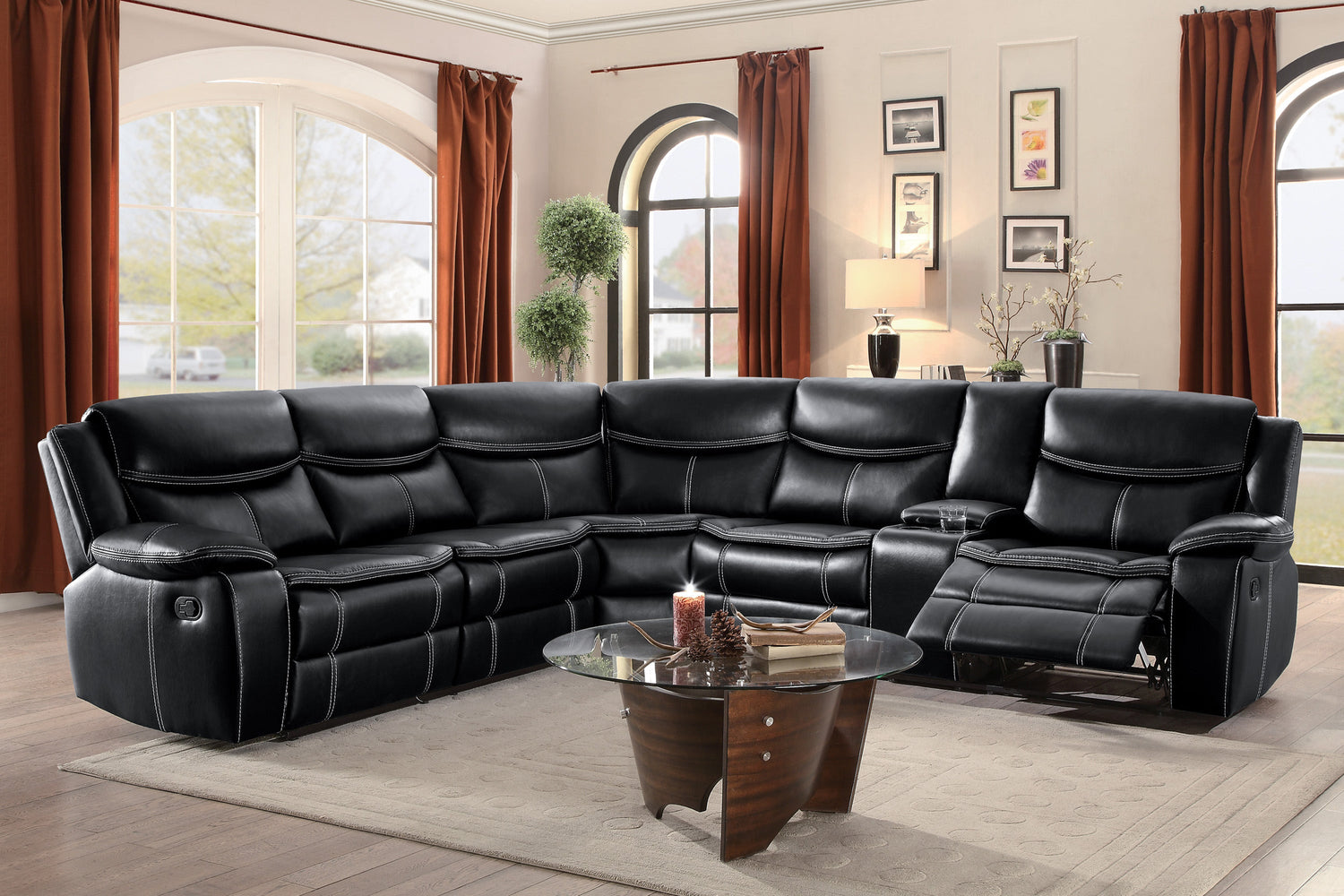 Bastrop Black 3-Piece Sectional with Right Console - 8230BLK*SC - Bien Home Furniture &amp; Electronics