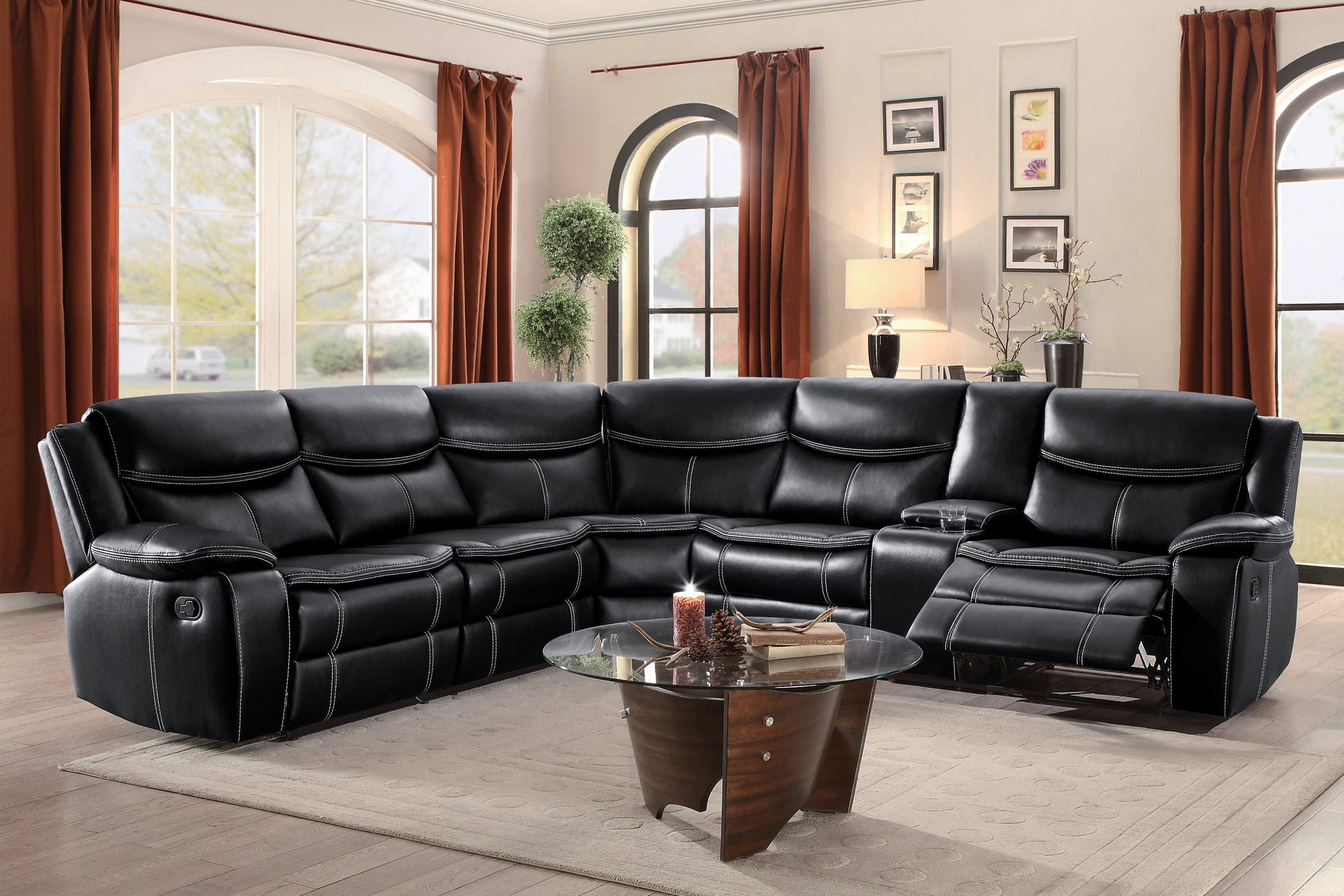 Bastrop Black 3-Piece Sectional with Right Console - 8230BLK*SC - Bien Home Furniture &amp; Electronics