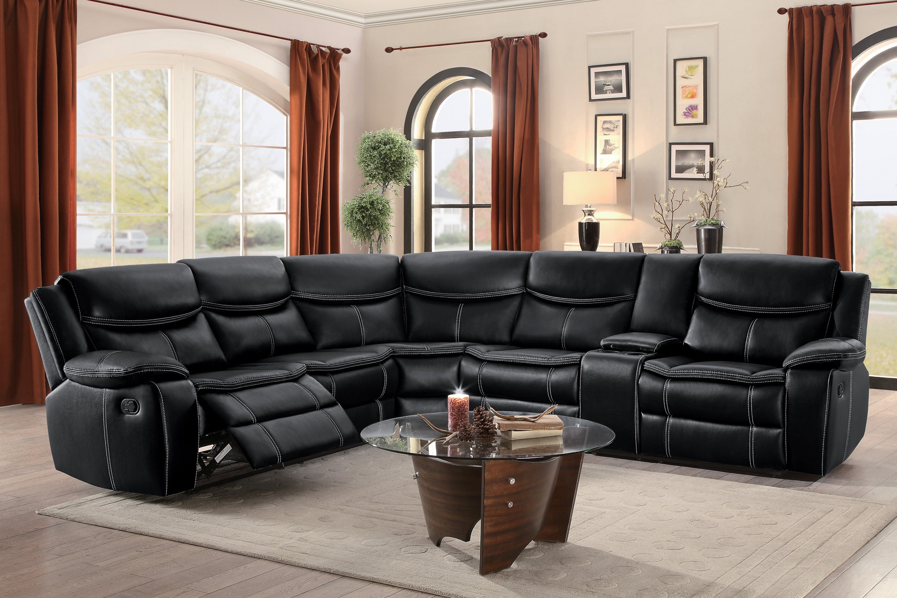 Bastrop Black 3-Piece Sectional with Right Console - 8230BLK*SC - Bien Home Furniture &amp; Electronics