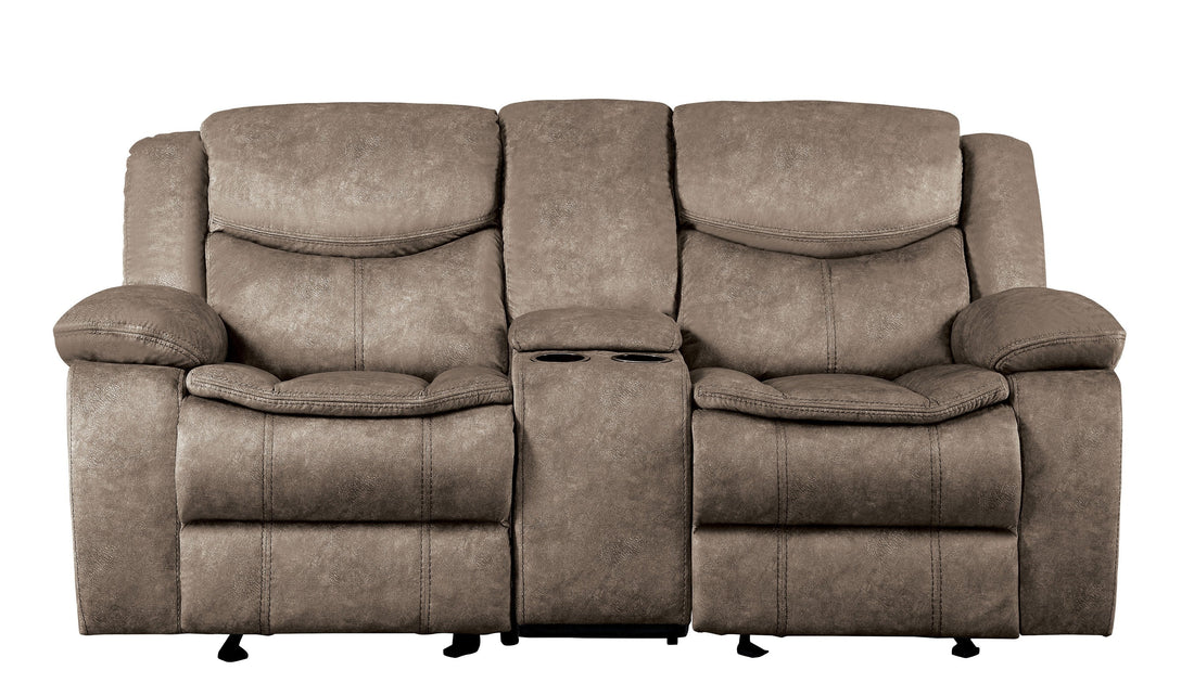 Bastrop Brown Fabric Double Glider Reclining Loveseat with Center Console - 8230FBR-2 - Bien Home Furniture &amp; Electronics