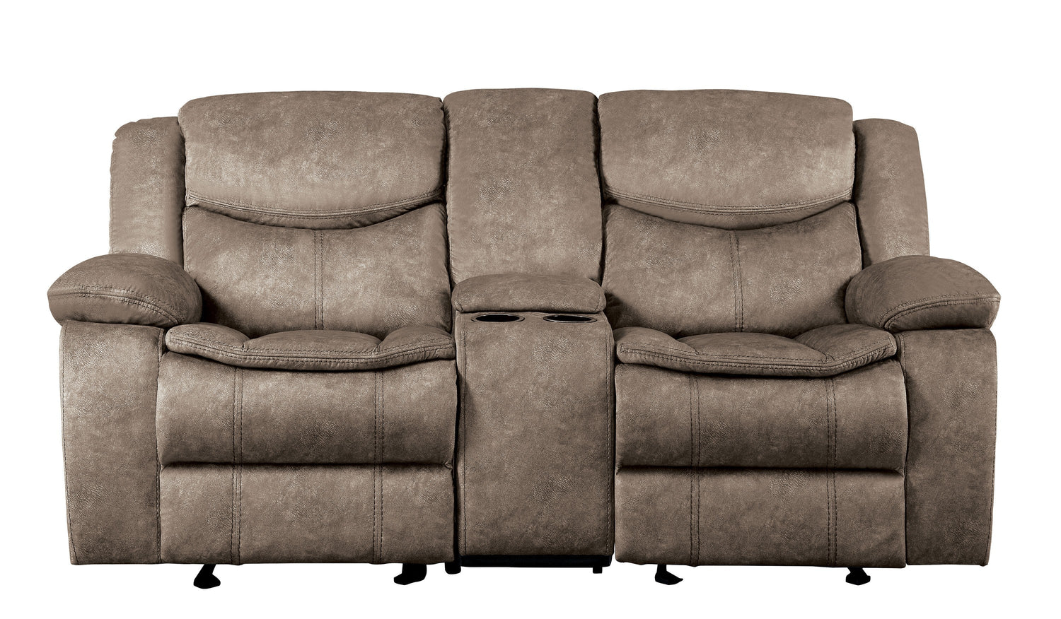 Bastrop Brown Fabric Double Glider Reclining Loveseat with Center Console - 8230FBR-2 - Bien Home Furniture &amp; Electronics