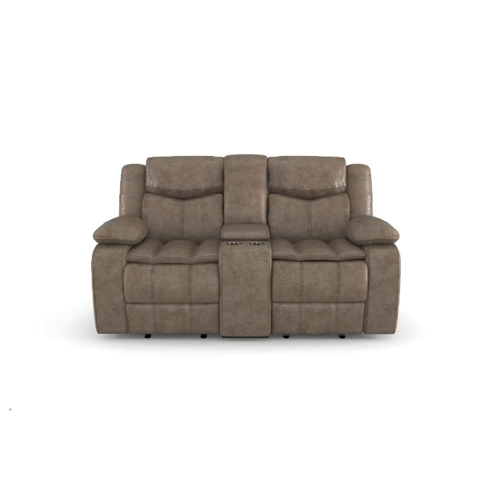 Bastrop Brown Fabric Double Glider Reclining Loveseat with Center Console - 8230FBR-2 - Bien Home Furniture &amp; Electronics