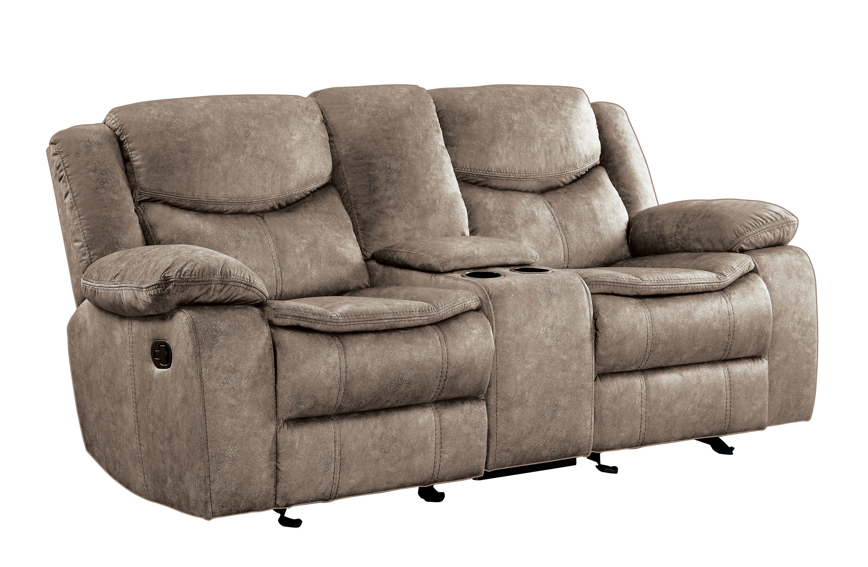 Bastrop Brown Fabric Double Glider Reclining Loveseat with Center Console - 8230FBR-2 - Bien Home Furniture &amp; Electronics