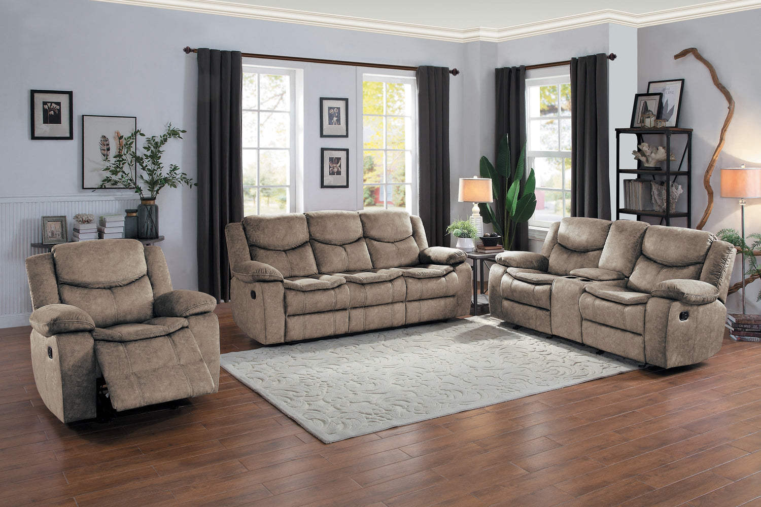 Bastrop Brown Fabric Double Glider Reclining Loveseat with Center Console - 8230FBR-2 - Bien Home Furniture &amp; Electronics