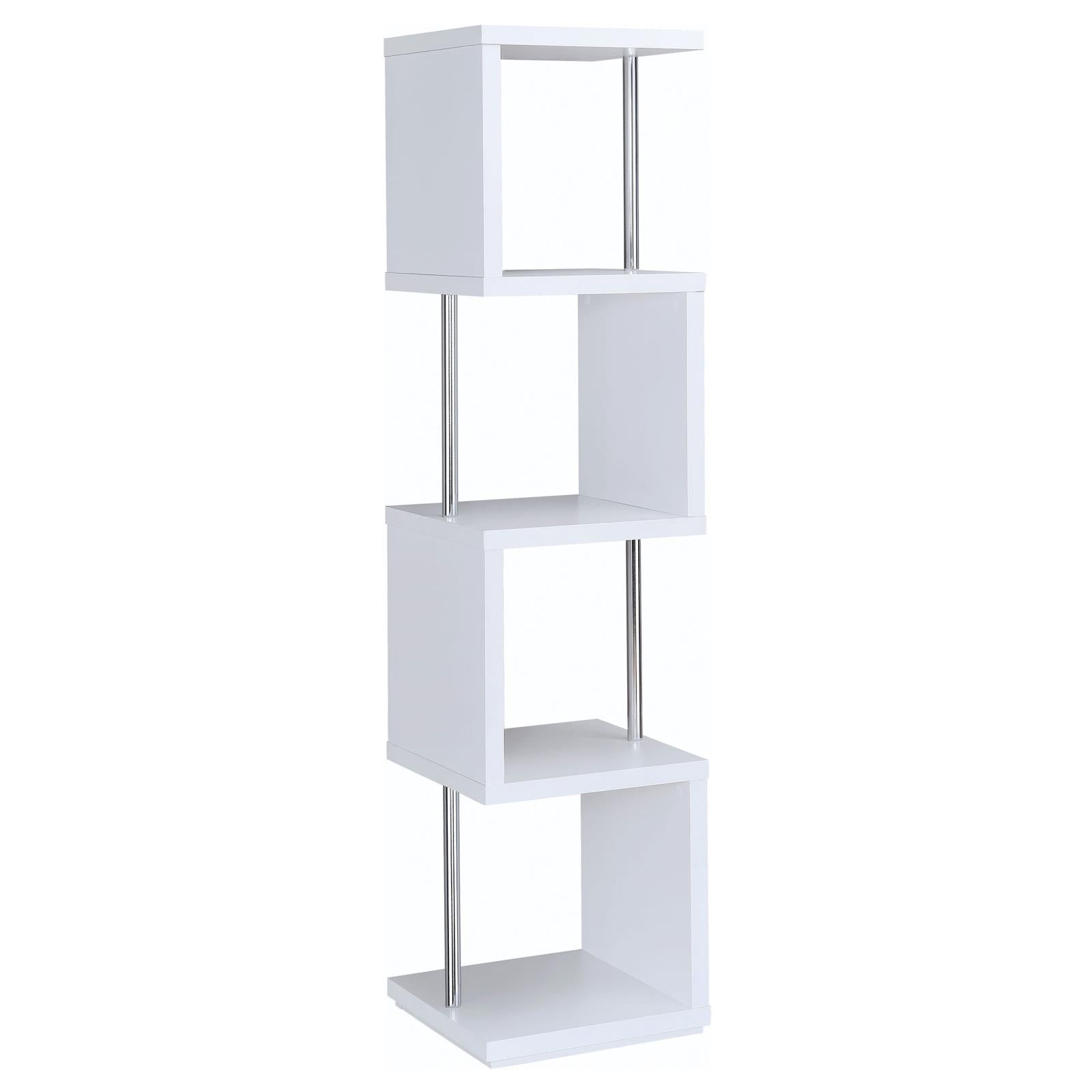 Baxter White/Chrome 4-Shelf Bookcase - 801418 - Bien Home Furniture &amp; Electronics