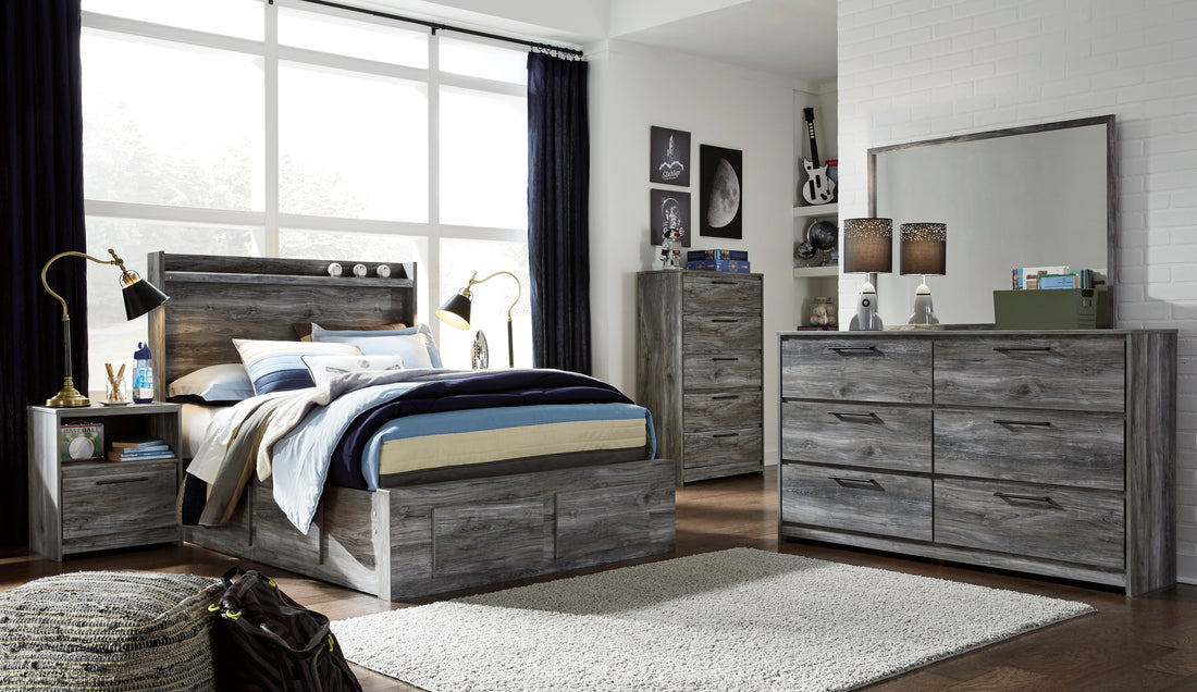 Baystorm Gray LED Double Side/Footboard Storage Platform Youth Bedroom Set - SET | B221-84S | B221-87 | B221-50(2) | B221-31 | B221-35 | B221-91 | B100-12 - Bien Home Furniture & Electronics