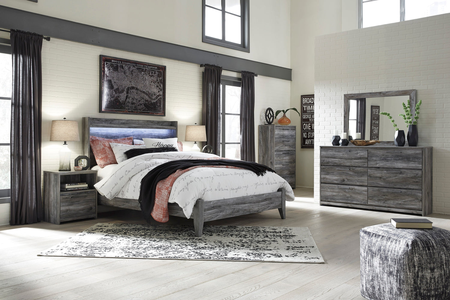 Baystorm Gray LED Panel Bedroom Set - SET | B221-54 | B221-57 | B221-31 | B221-35 - Bien Home Furniture &amp; Electronics