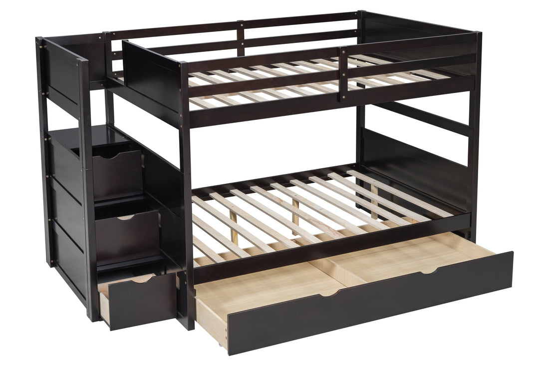 BB50 FULL/FULL Bunk Bed w/Twin Trundle + Staircase Storage - B50 Espresso - Bien Home Furniture &amp; Electronics
