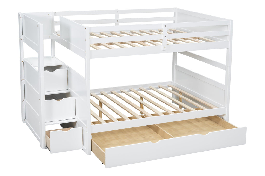 BB51 FULL/FULL Bunk Bed w/Twin Trundle + Staircase Storage - B51 WHITE - Bien Home Furniture &amp; Electronics