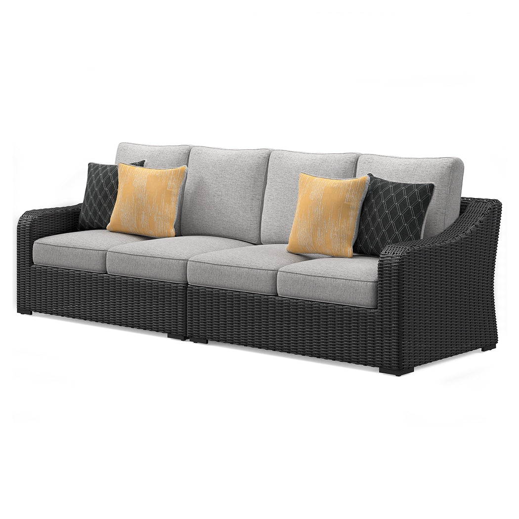 Beachcroft Black/Light Gray 2-Piece Outdoor Loveseat with Cushion - P792-854 - Bien Home Furniture &amp; Electronics