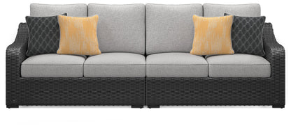 Beachcroft Black/Light Gray 2-Piece Outdoor Loveseat with Cushion - P792-854 - Bien Home Furniture &amp; Electronics