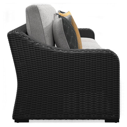 Beachcroft Black/Light Gray 2-Piece Outdoor Loveseat with Cushion - P792-854 - Bien Home Furniture &amp; Electronics