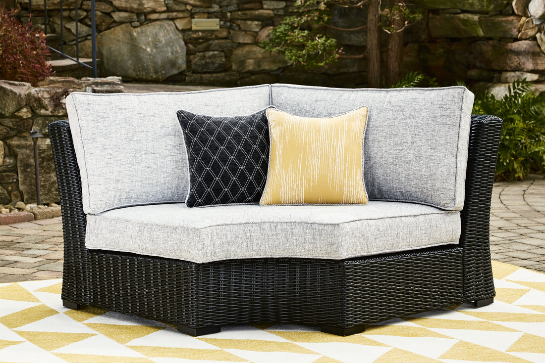 Beachcroft Black/Light Gray Outdoor Curved Corner Chair with Cushion - P792-851 - Bien Home Furniture &amp; Electronics