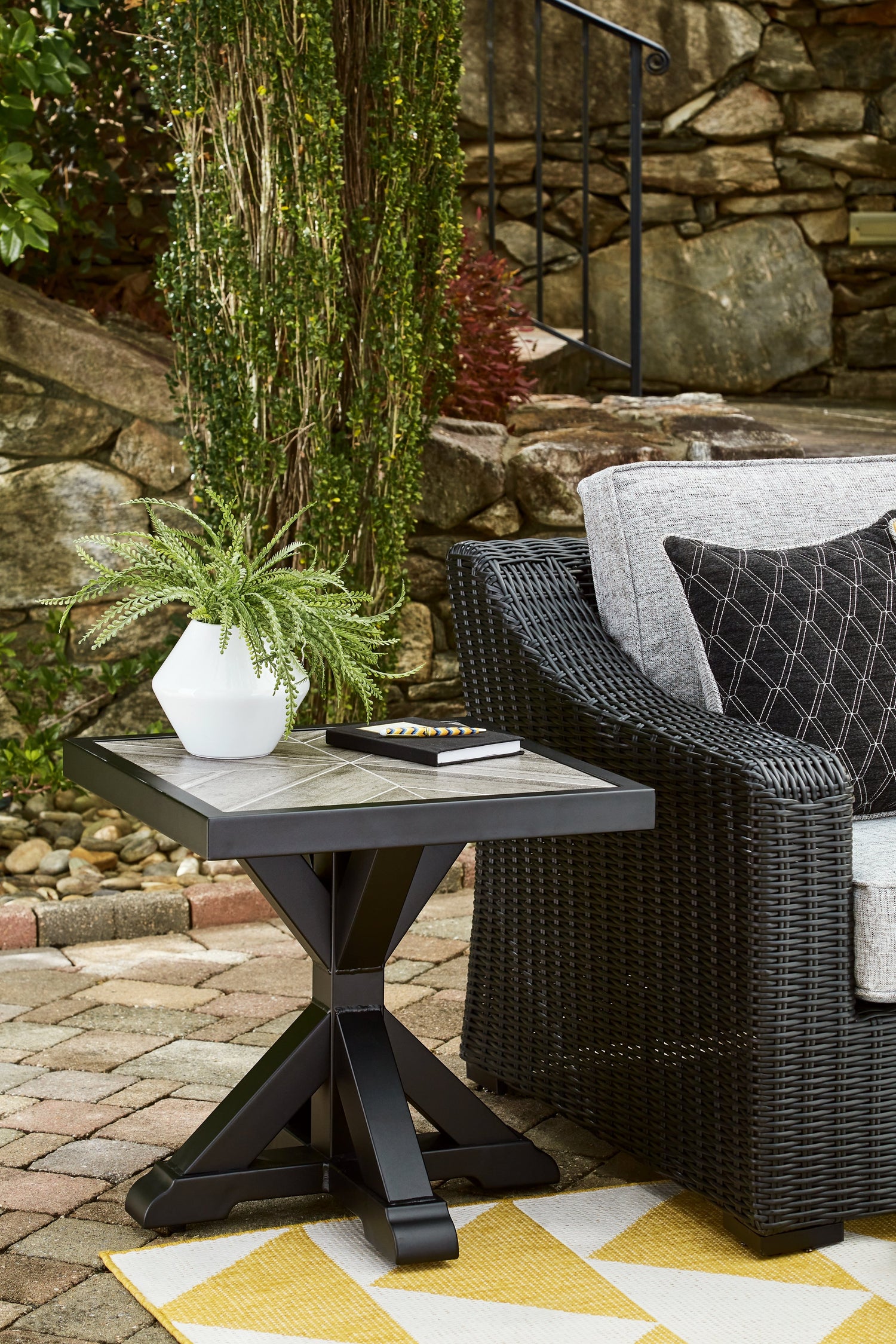 Beachcroft Black/Light Gray Outdoor End Table - P792-702 - Bien Home Furniture &amp; Electronics