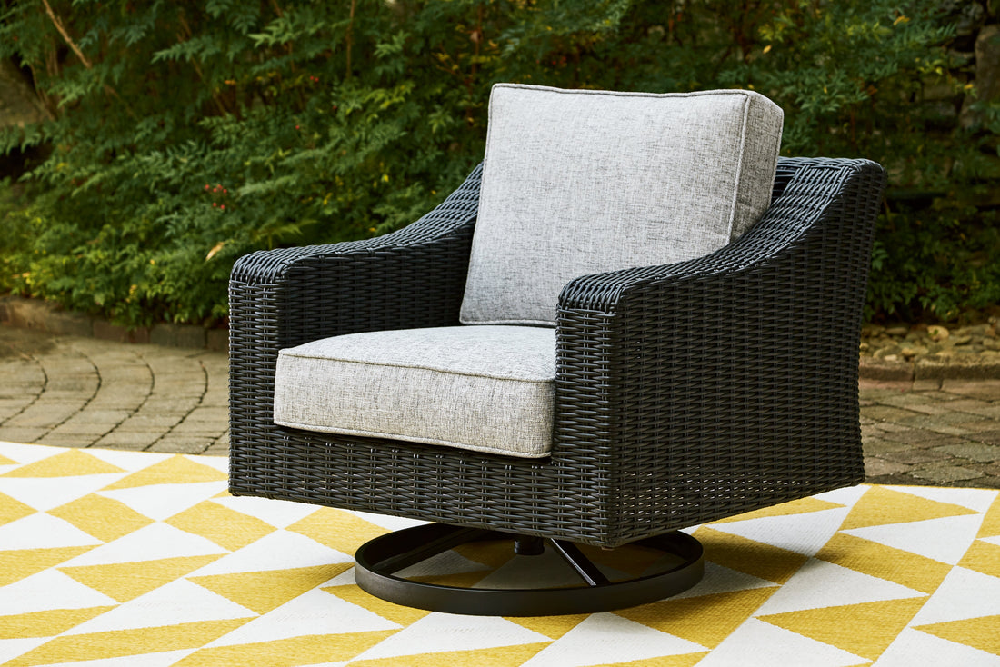 Beachcroft Black/Light Gray Outdoor Swivel Lounge with Cushion - P792-821 - Bien Home Furniture &amp; Electronics