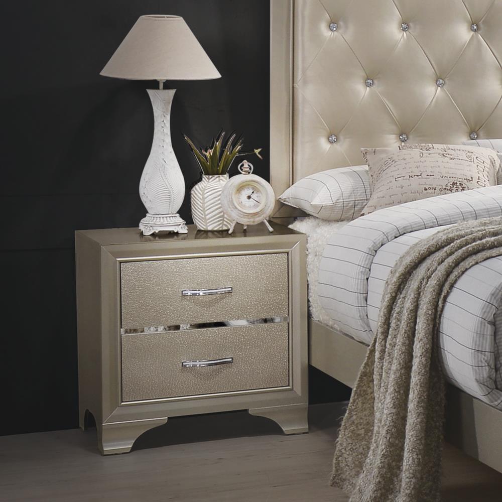 Beaumont 2-Drawer Rectangular Nightstand Champagne - 205292 - Bien Home Furniture &amp; Electronics