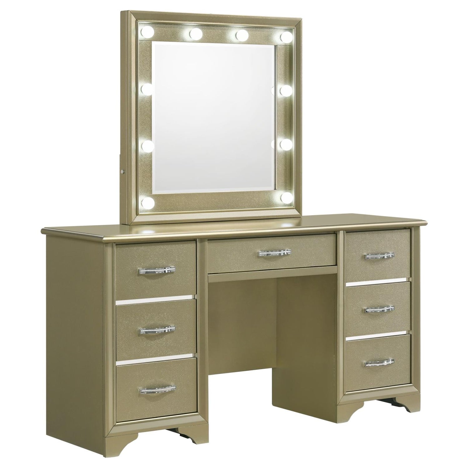 Beaumont 7-Drawer Vanity Desk with Lighting Mirror Champagne - 205297 - Bien Home Furniture &amp; Electronics