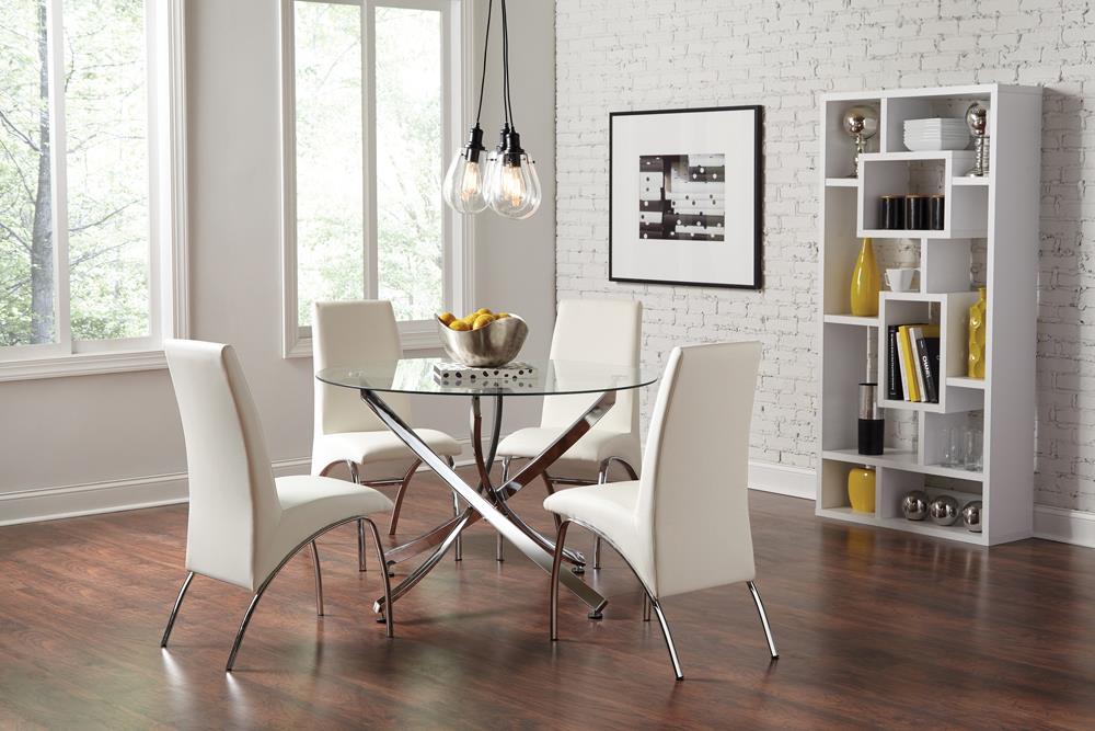 Beckham 5-Piece Round Dining Set Chrome/White - 106440-S5 - Bien Home Furniture &amp; Electronics