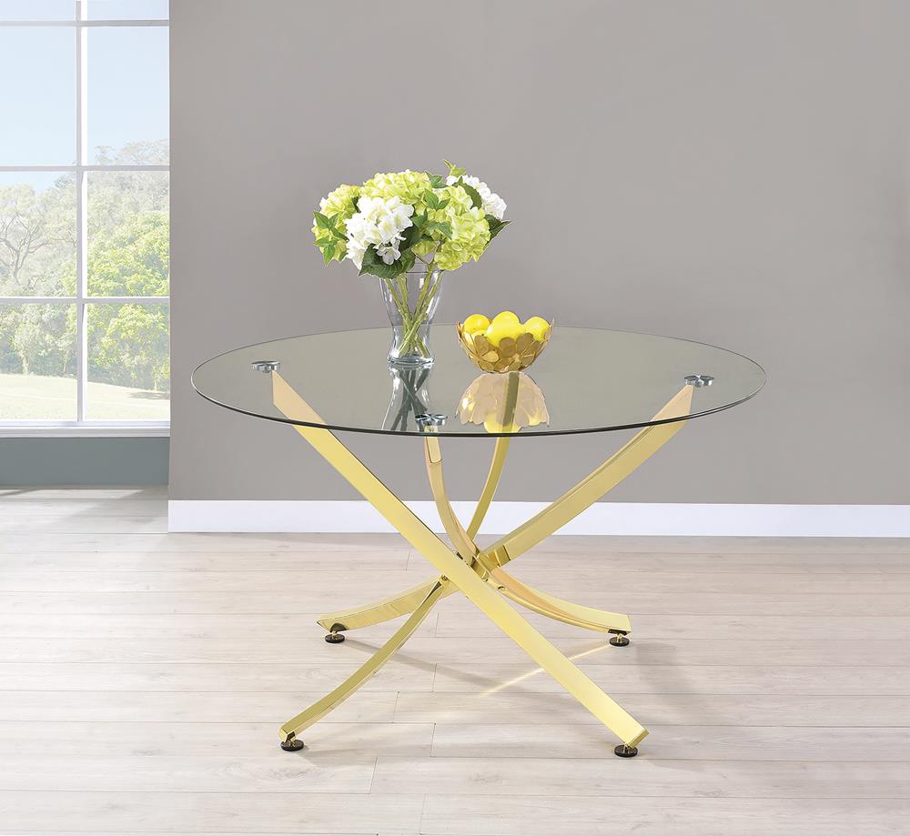 Beckham Brass/Clear Round Dining Table - 108441 - Bien Home Furniture &amp; Electronics