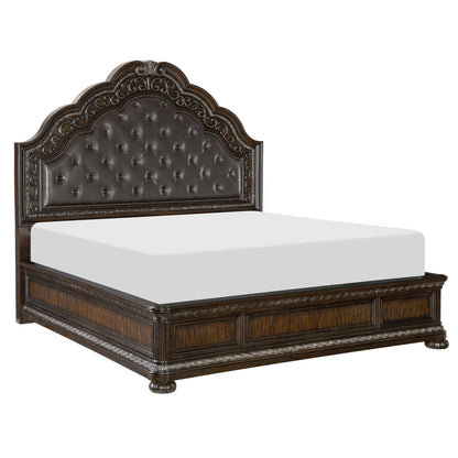 Beddington Dark Cherry King Upholstered Panel Bed - SET | 1407K-1 | 1407K-2 | 1407-3 - Bien Home Furniture &amp; Electronics