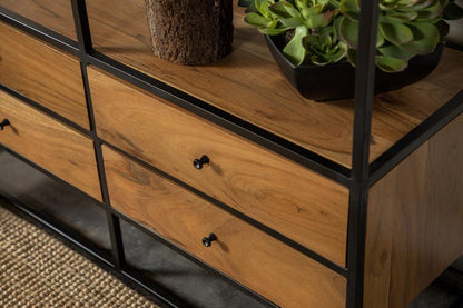 Belcroft Natural Acacia/Black 4-Drawer Etagere - 980056 - Bien Home Furniture &amp; Electronics