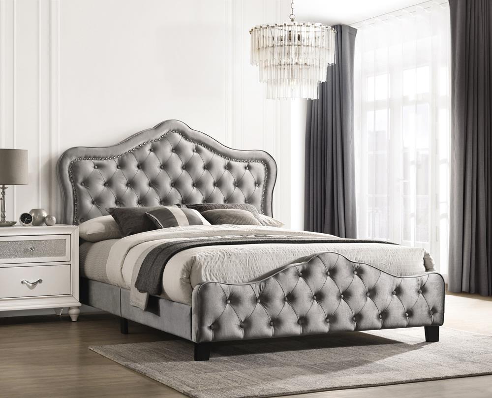 Bella Upholstered Tufted Panel Bed Gray - 315871KE - Bien Home Furniture &amp; Electronics