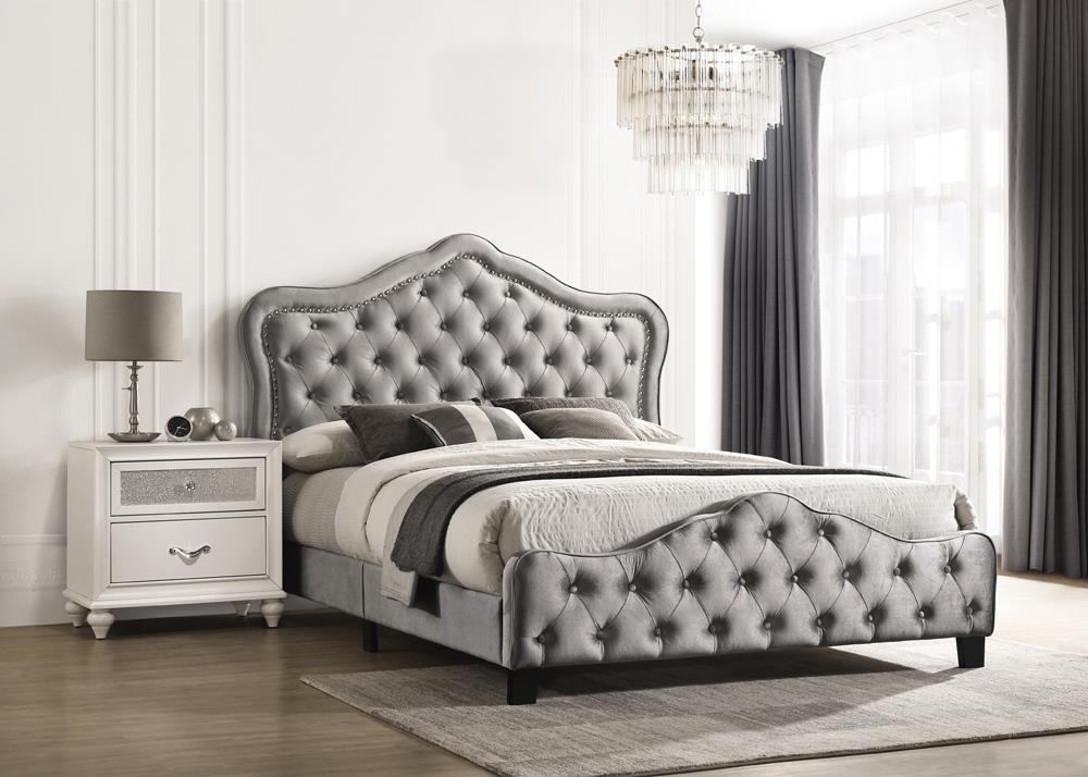 Bella Upholstered Tufted Panel Bed Gray - 315871KW - Bien Home Furniture &amp; Electronics
