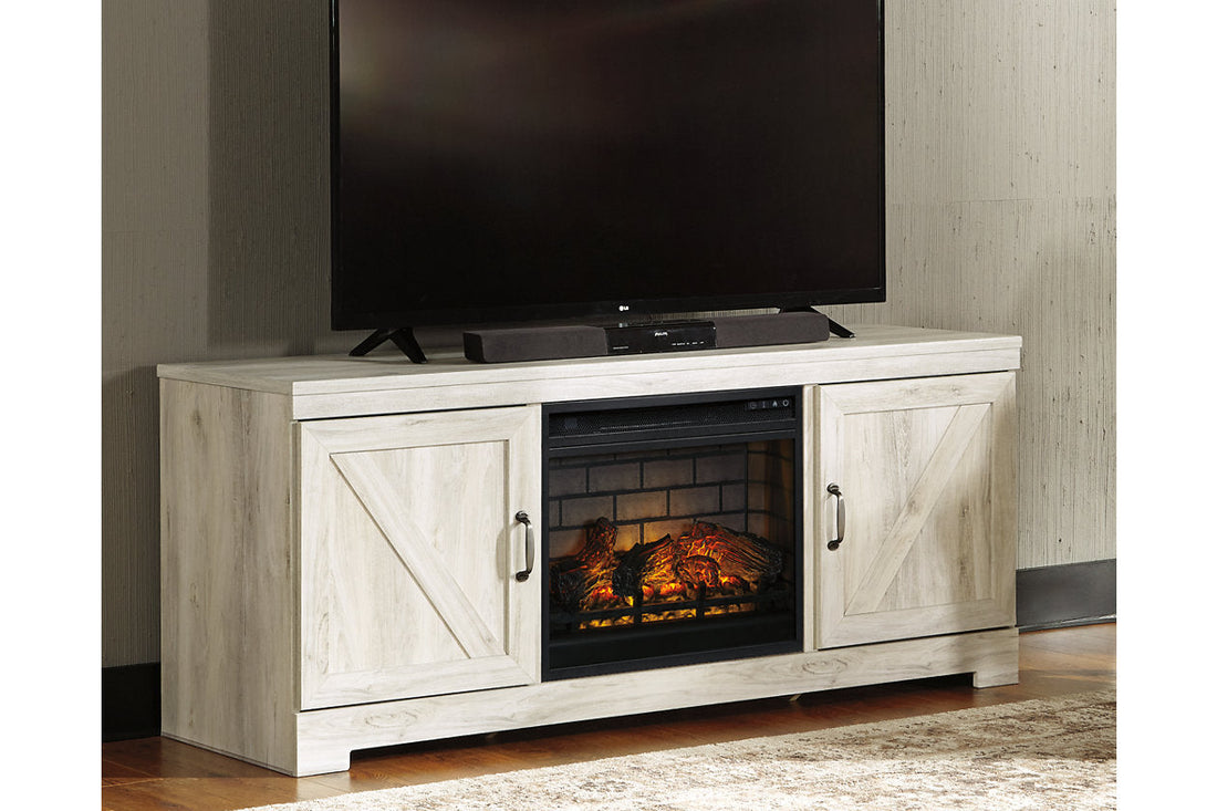 Bellaby Whitewash 63&quot; TV Stand with Electric Fireplace - SET | W100-101 | W331-68 - Bien Home Furniture &amp; Electronics