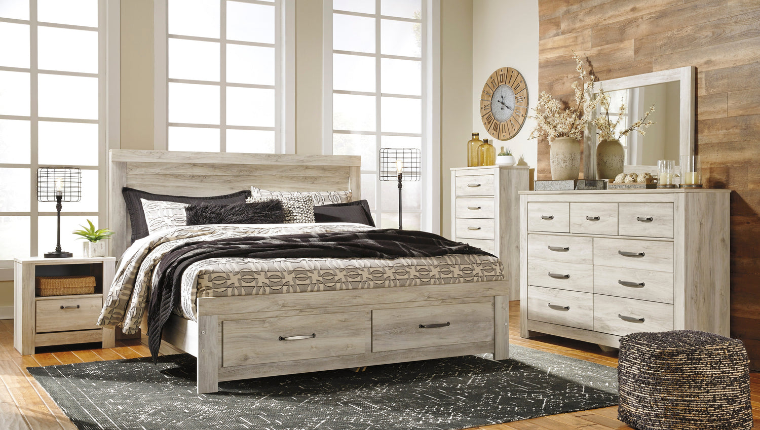 Bellaby Whitewash Footboard Storage Platform Bedroom Set - SET | B331-54S | B331-57 | B331-95 | B331-91 | B331-46 | B100-13 - Bien Home Furniture &amp; Electronics