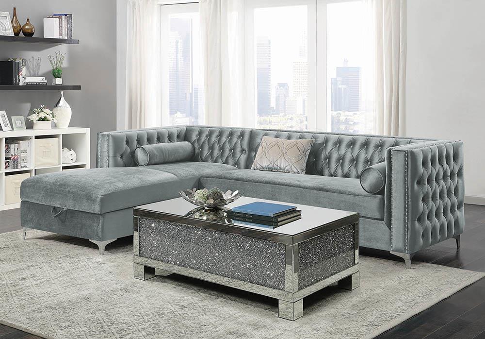 Bellaire Button-Tufted Upholstered Sectional Silver - 508280 - Bien Home Furniture &amp; Electronics