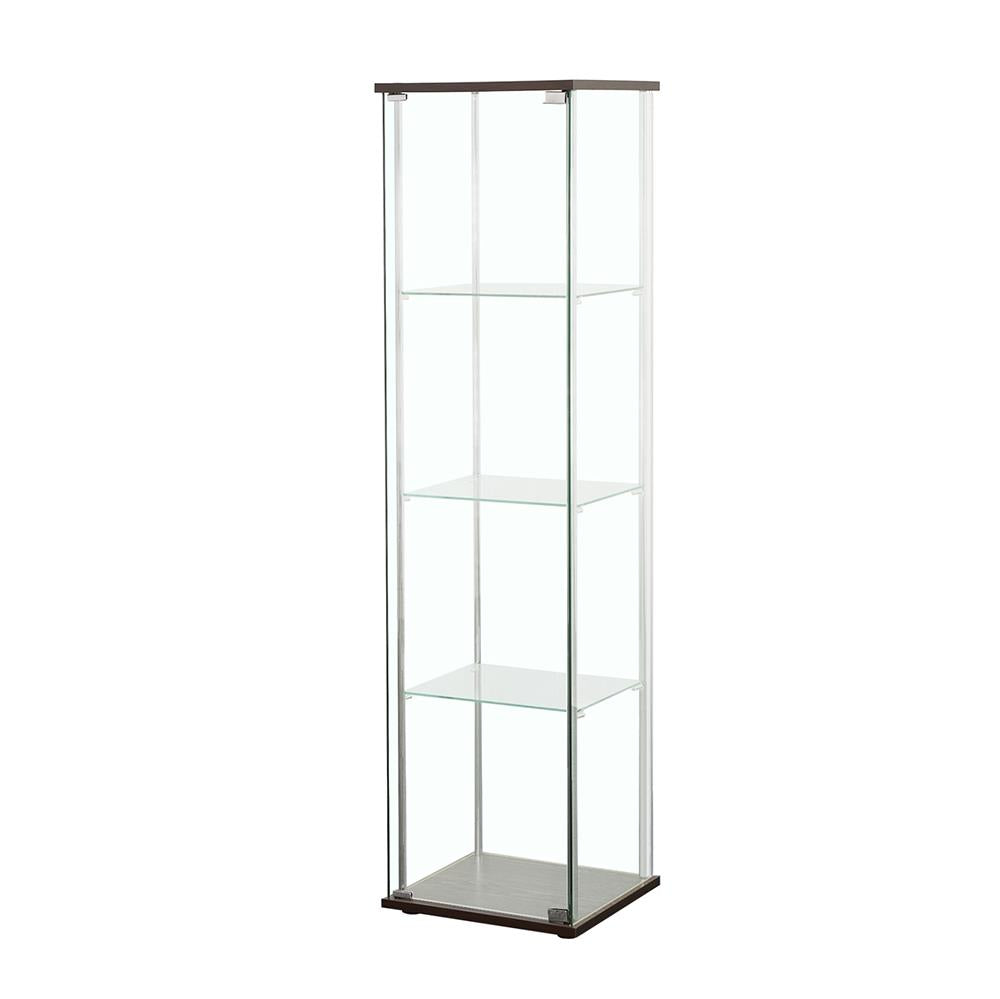 Bellatrix Cappuccino/Clear Rectangular 4-Shelf Curio Cabinet - 950172 - Bien Home Furniture &amp; Electronics