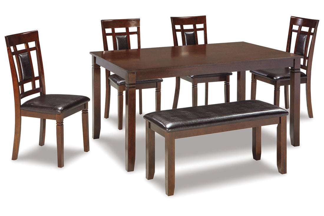 Bennox Brown Dining Table and Chairs with Bench, Set of 6 - D384-325 - Bien Home Furniture &amp; Electronics