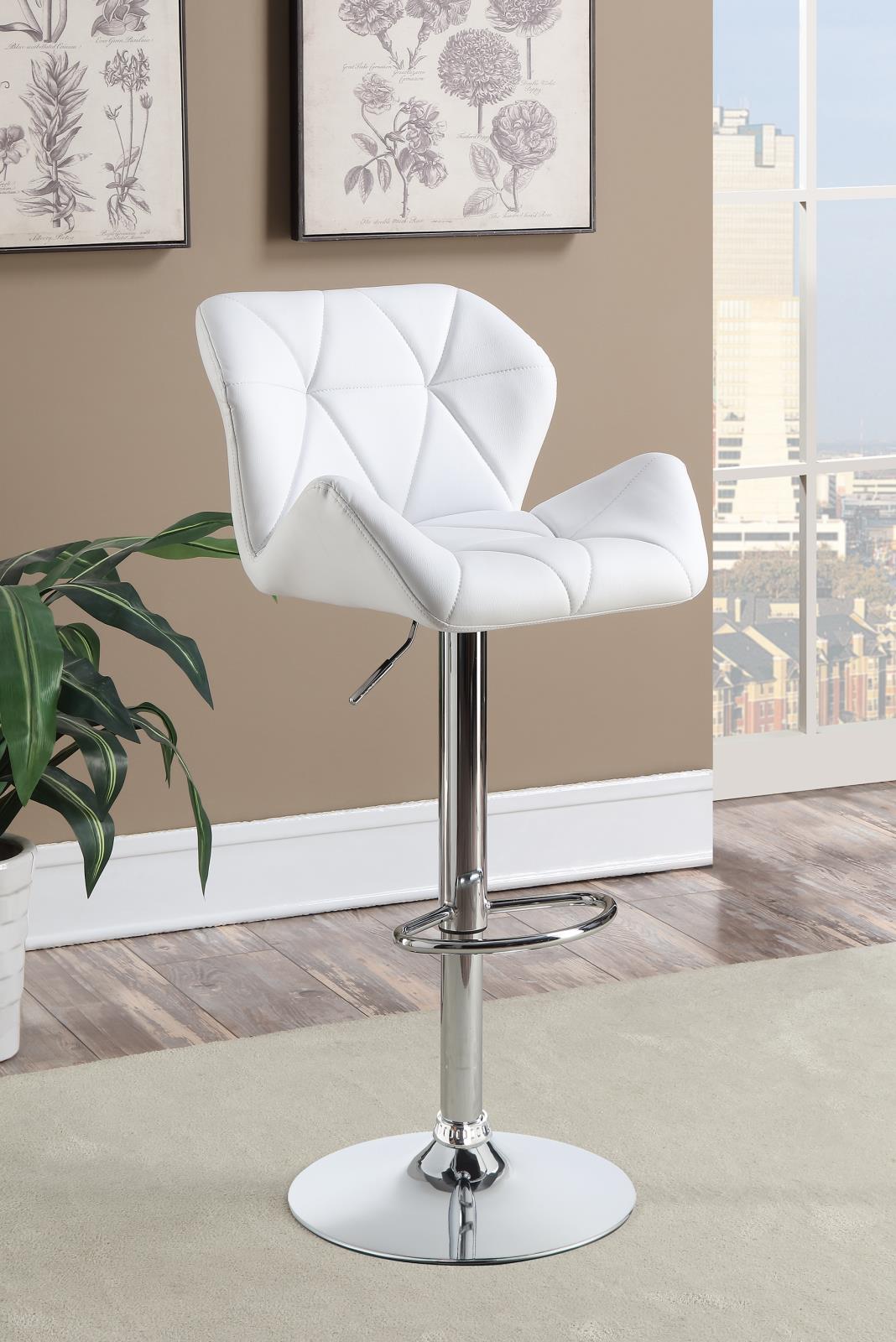 Berrington Chrome/White Adjustable Bar Stools, Set of 2 - 100424 - Bien Home Furniture & Electronics