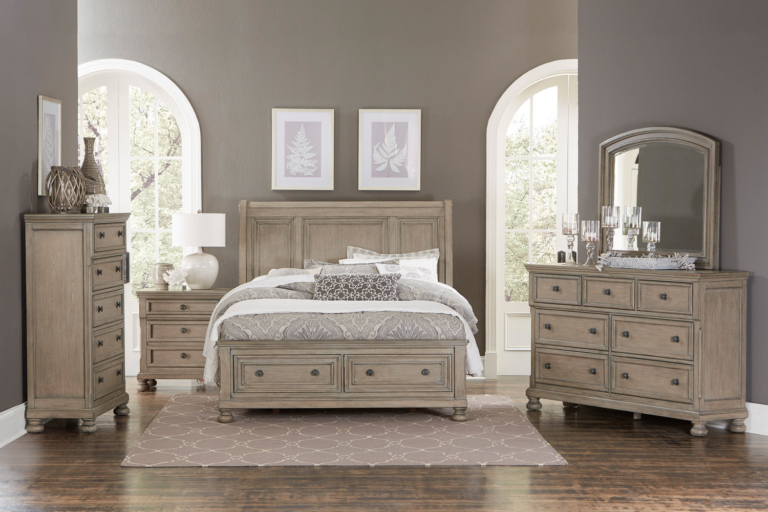 Bethel Wire Brushed Gray Queen Sleigh Storage Platform Bed - SET | 2259GY-1 | 2259GY-2 | 2259GY-3 - Bien Home Furniture &amp; Electronics