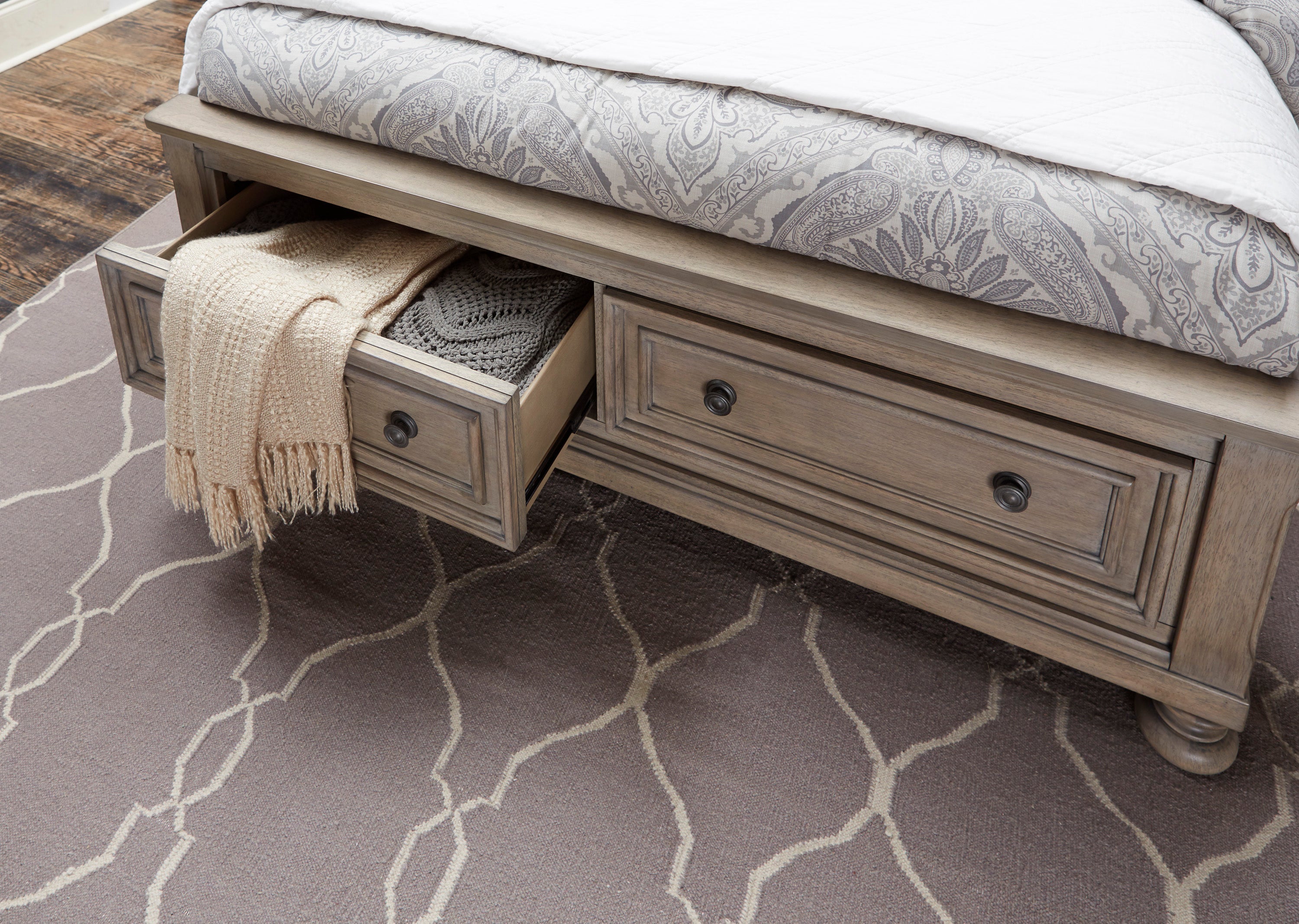 Bethel Wire Brushed Gray Queen Sleigh Storage Platform Bed - SET | 2259GY-1 | 2259GY-2 | 2259GY-3 - Bien Home Furniture &amp; Electronics