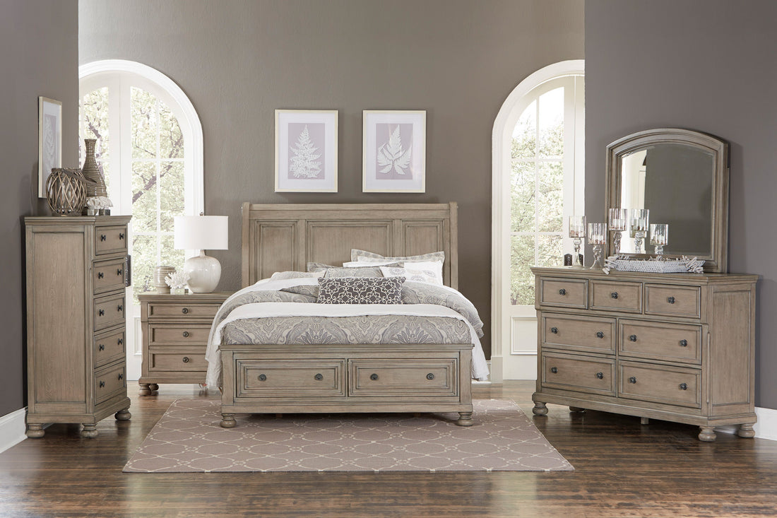 Bethel Wire Brushed Gray Sleigh Storage Platform Bedroom Set - SET | 2259GY-3 | 2259GY-5 | 2259GY-6 | 2259GY-4 | 2259GY-9 | 2259KGY-1 | 2259KGY-2 - Bien Home Furniture &amp; Electronics