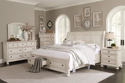 Bethel Wire Brushed White King Sleigh Storage Platform Bed - SET | 2259KW-1 | 2259KW-2 | 2259W-3 - Bien Home Furniture &amp; Electronics