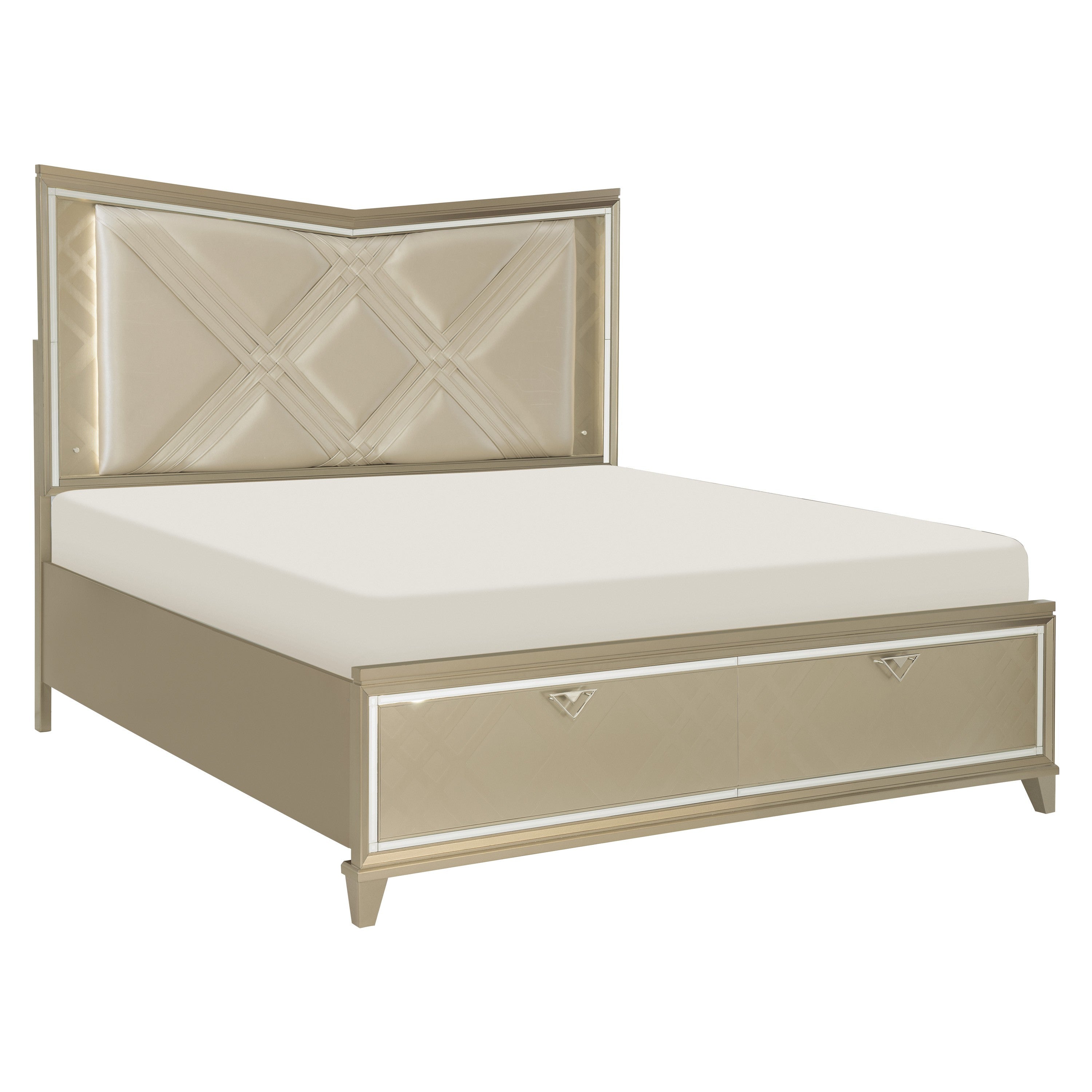 Bijou Champagne King LED Upholstered Storage Platform Bed - SET | 1522K-1 | 1522K-2 | 1522-3 - Bien Home Furniture &amp; Electronics