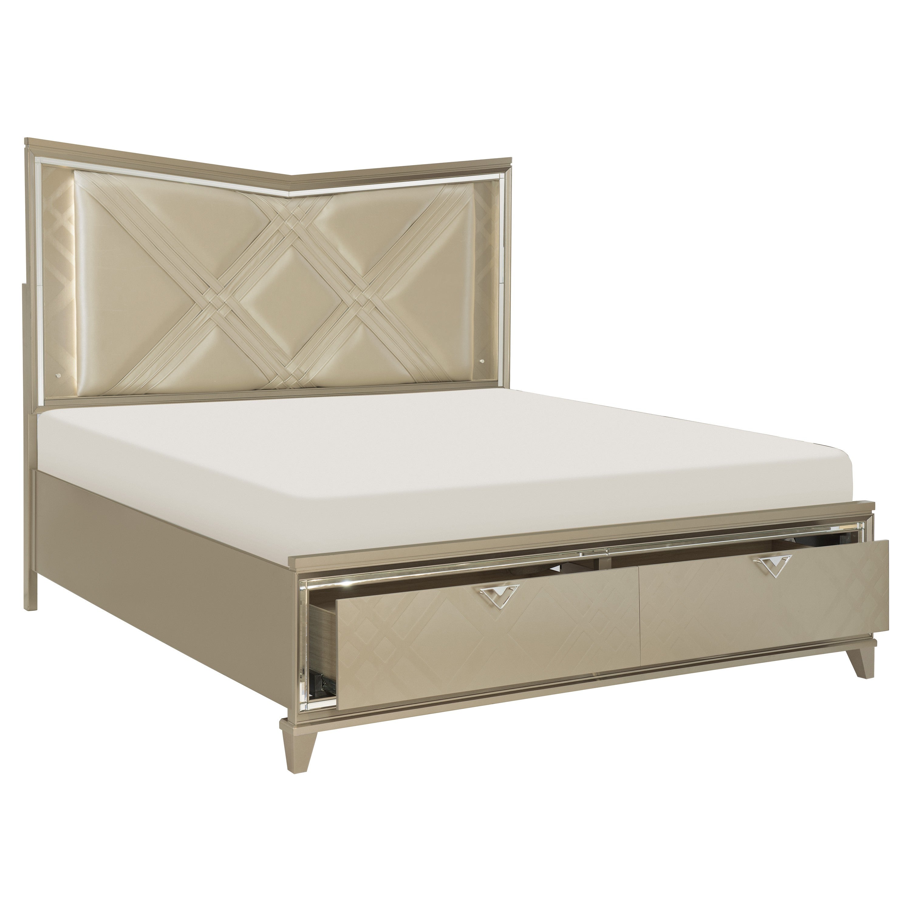 Bijou Champagne King LED Upholstered Storage Platform Bed - SET | 1522K-1 | 1522K-2 | 1522-3 - Bien Home Furniture &amp; Electronics