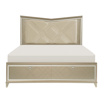 Bijou Champagne King LED Upholstered Storage Platform Bed - SET | 1522K-1 | 1522K-2 | 1522-3 - Bien Home Furniture &amp; Electronics