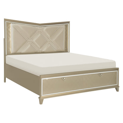 Bijou Champagne Queen LED Upholstered Storage Platform Bed - SET | 1522-1 | 1522-2 | 1522-3 - Bien Home Furniture &amp; Electronics