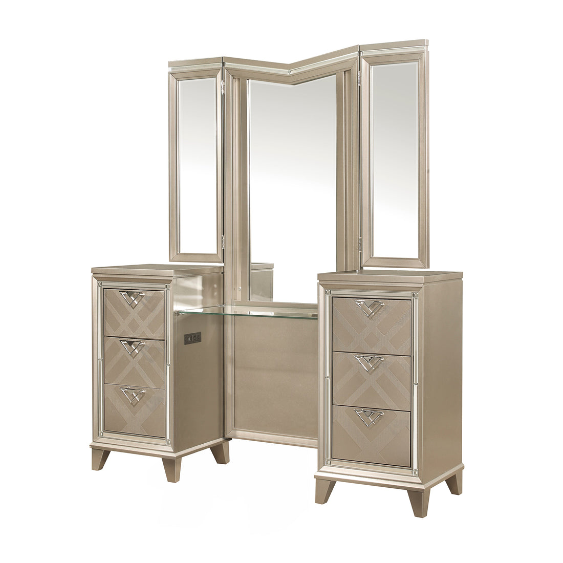Bijou Champagne Vanity Set - SET | 1522-15L | 1522-15M | 1522-15R - Bien Home Furniture &amp; Electronics