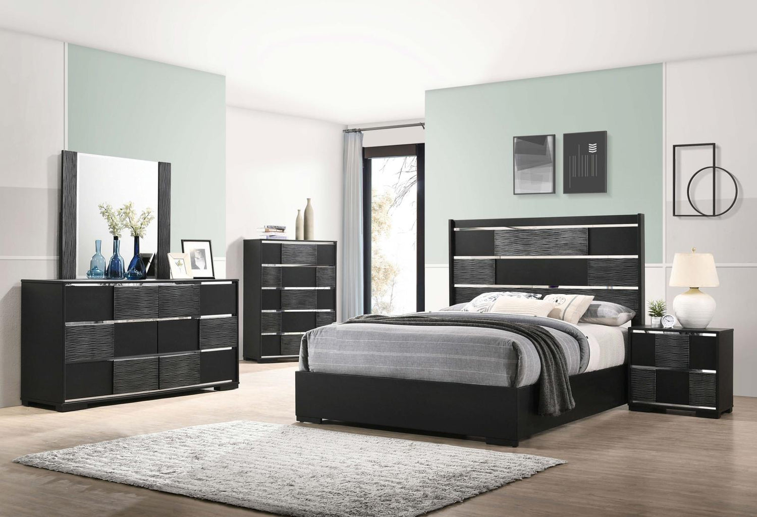 Blacktoft Black Panel Bedroom Set - SET | 207101Q | 207102 | 207105 - Bien Home Furniture &amp; Electronics