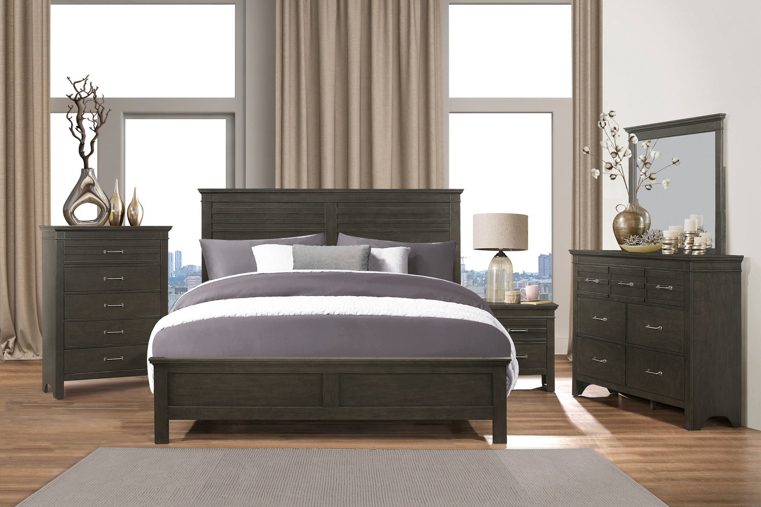 Blaire Farm Charcoal Gray King Panel Bed - SET | 1675K-1 | 1675K-2 | 1675-3 - Bien Home Furniture &amp; Electronics