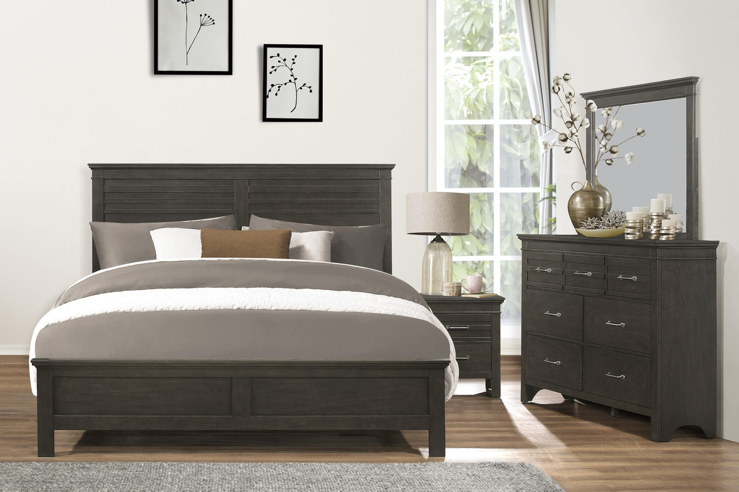 Blaire Farm Charcoal Gray King Panel Bed - SET | 1675K-1 | 1675K-2 | 1675-3 - Bien Home Furniture &amp; Electronics