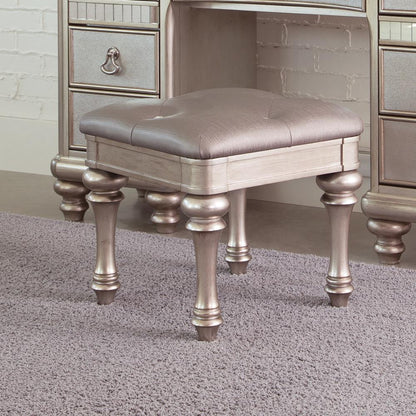 Bling Game Metallic Platinum Upholstered Vanity Stool - 204189 - Bien Home Furniture &amp; Electronics